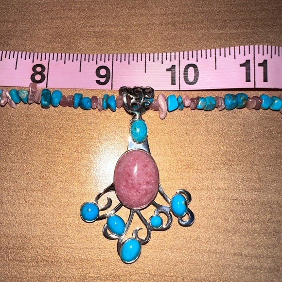 Turquoise & Rhodochrosite bead necklace with pendant by Jay King - Picture 11 of 14
